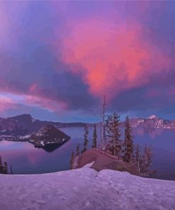 Beautiful View Of Crater Lake In Snow Paint by Number