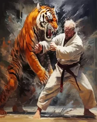 Judo Fighter And Tiger Paint by Number