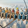 Dogs Eating Lunch atop a Skyscraper Paint by Number