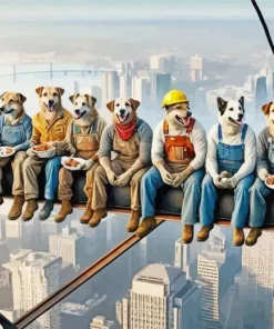 Dogs Eating Lunch atop a Skyscraper Paint by Number