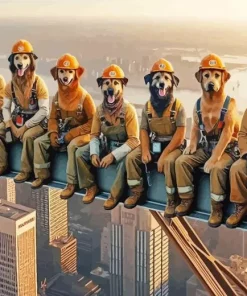 Dogs On a Skyscraper Art Paint by Number