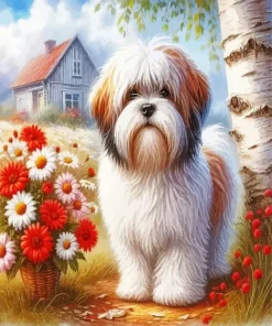 Ihasa Apso And Flowers Paint by Number