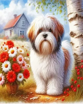 Ihasa Apso And Flowers Paint by Number