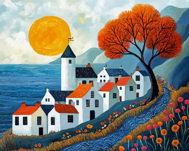 Scandinavian Coastal Village paint by numbers Scandinavian Coastal Village Paint By Numbers