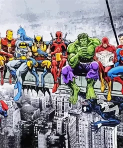 Superheroes Lunch Atop A Skyscraper Paint By Numbers