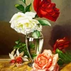 Roses In A Glass Vase Paint By Numbers