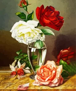 Roses In A Glass Vase Paint By Numbers