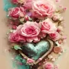 Metal Heart And Pink Roses Paint By Numbers