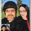 Custom paint by numbers painting of a couple with both faces clearly visible in balanced daylight, with its source photograph