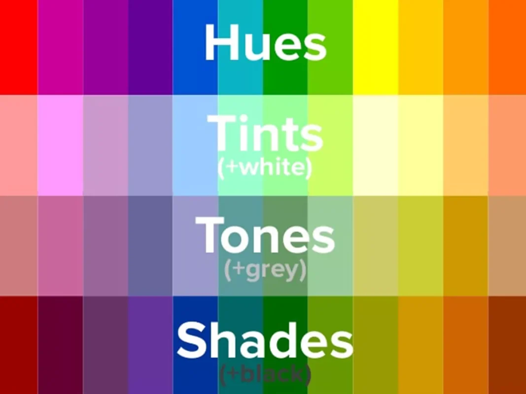 Hues Tints Shades and Tones in Color System Basics