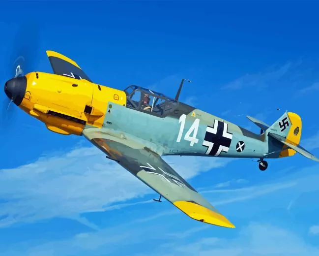 Messerschmitt Bf 109 paint by numbers Yellow Messerschmitt Bf 109 Paint By Numbers