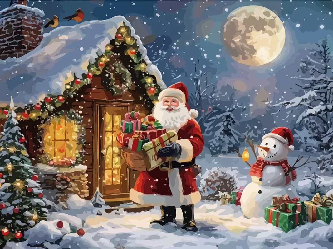 Santa Claus and the Happy Snowman on Christmas paint by numbers