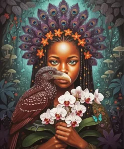 Crowned Hornbill And African Girl Paint By Numbers