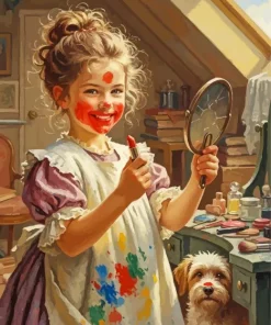 Girl Doing Messy Lipstick Paint By Numbers