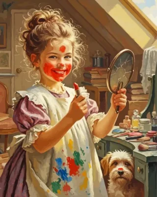 Girl Doing Messy Lipstick Paint By Numbers 
