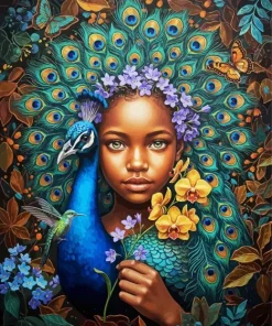 Peacock African Girl Paint By Numbers