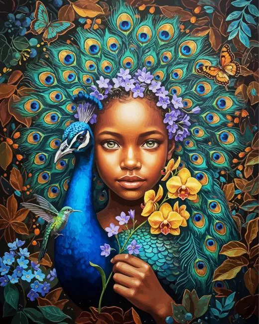 Peacock African Girl paint by number Peacock African Girl Paint By Numbers