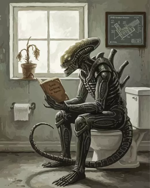 Xenomorph sitting on the toilet paint by numbers Xenomorph Sitting On The Toilet Paint By Numbers