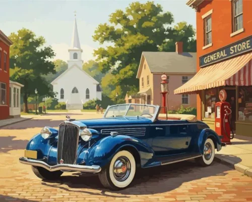Blue Vintage Car Paint By Numbers 