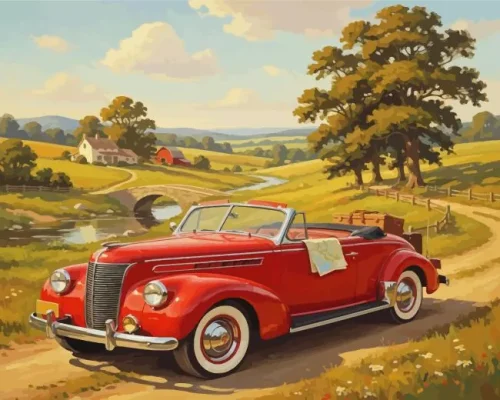 Red Vintage Car Paint By Numbers