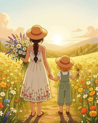 Sisters And Flowers Paint By Numbers 