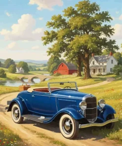 Vintage Blue Car Paint By Numbers