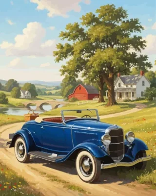 Vintage Blue Car Paint By Numbers
