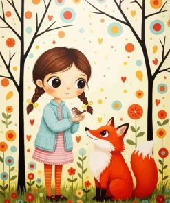 Girl With Bird And Fox Paint By Numbers