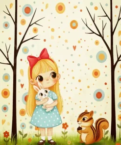 Girl With Her Bunny And Squirrel Paint By Numbers