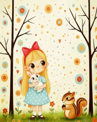 Girl With Her Bunny And Squirrel Paint By Numbers
