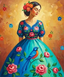 Lady With Bird Dress Paint By Numbers