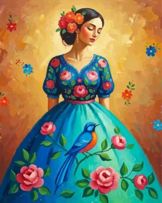Lady With Bird Dress Paint By Numbers