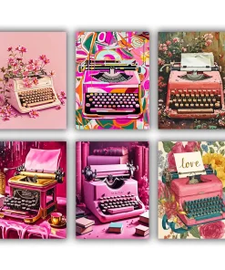 Pink typewriter mini paint by numbers