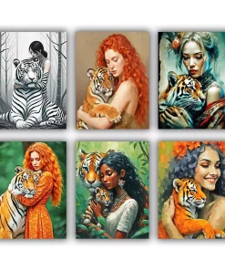 Tiger hugging woman mini paint by numbers