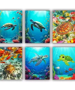 Turtle with fish mini paint by numbers