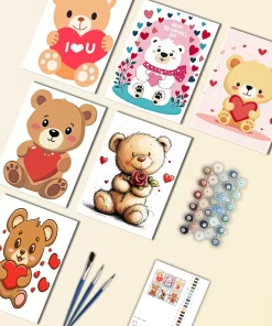 Valentines teddy bear mini paint by numbers