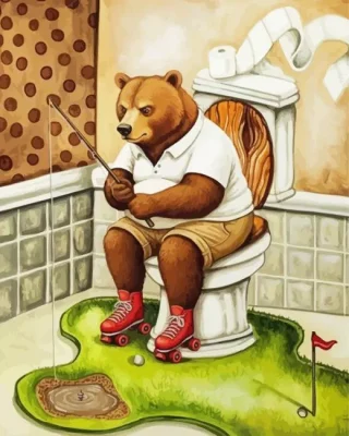 Bear Sitting On A Toilet Paint By Numbers 