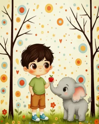 Boy And Elephant Paint By Numbers 