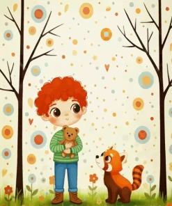 Boy And Red Panda Paint By Numbers