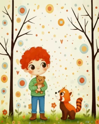 Boy And Red Panda Paint By Numbers
