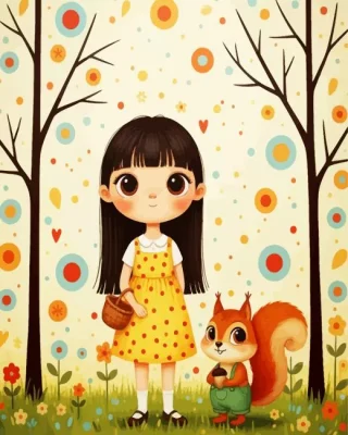 Girl And Squirrel Paint By Numbers 