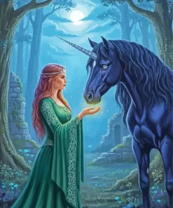 Lady And Black Unicorn Paint By Numbers