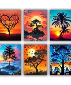 tree sunset silhouette mini paint by numbers