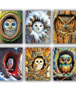 tree with owl hole mini paint by numbers