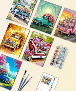 truck with flowers mini paint by numbers