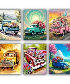 truck with flowers mini paint by numbers