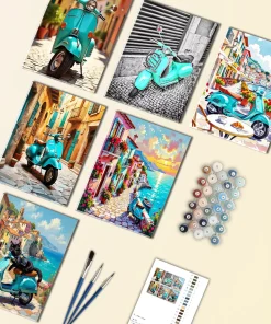 turquoise vespa mini paint by numbers