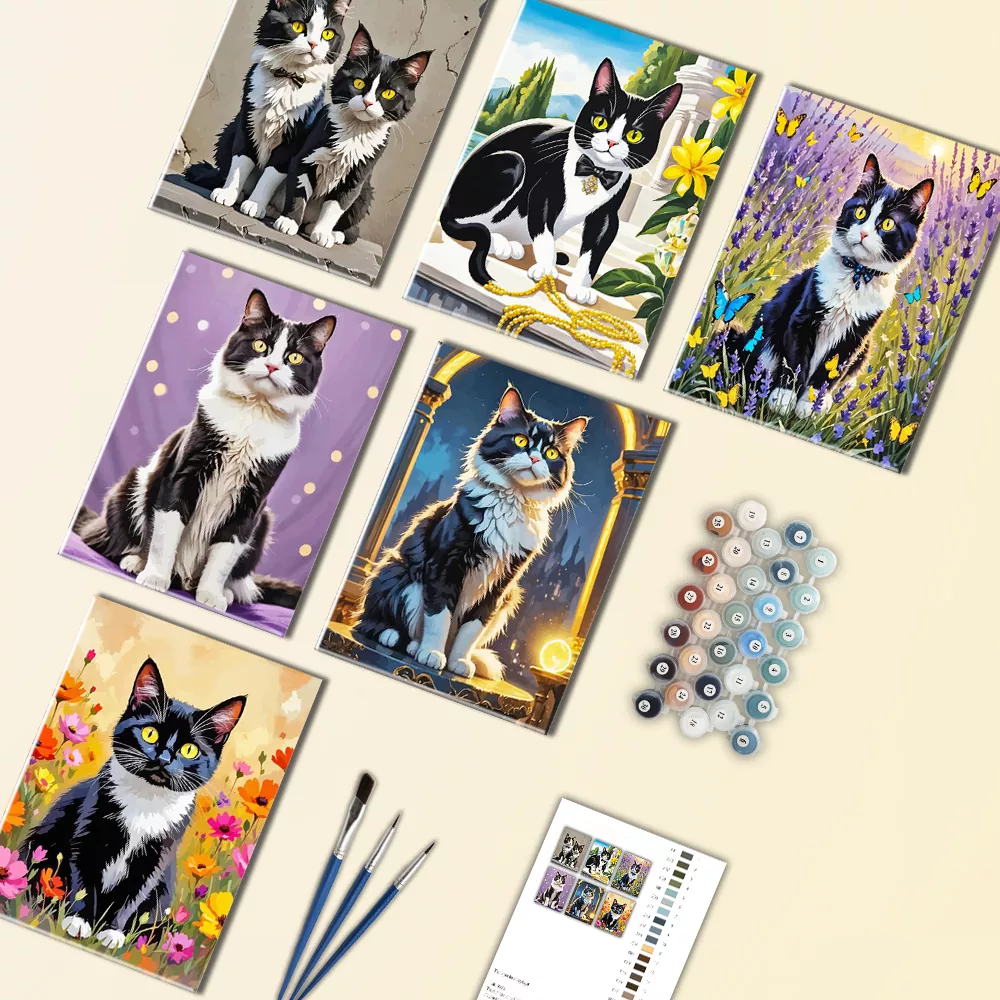 tuxedo cat with yellow eyes mini paint by numbers