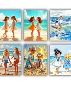 two little girls on a beach mini paint by numbers