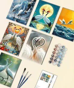 two white cranes mini paint by numbers